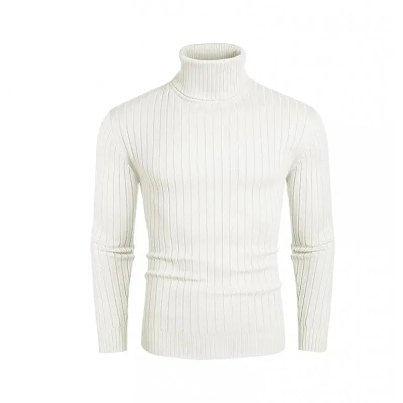 Men's striped high-neck pullover sweater in core sand acetate fabric, long sleeves, available in multiple colours