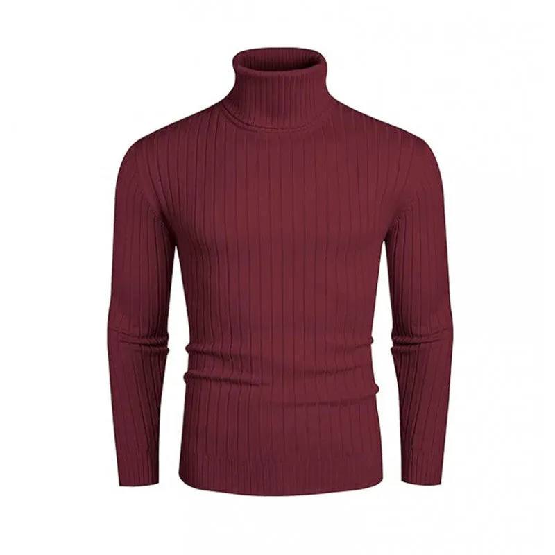 Men's striped high-neck pullover sweater in core sand acetate fabric, long sleeves, available in multiple colours