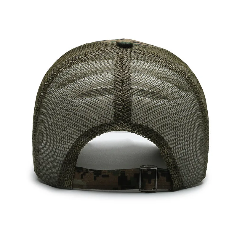 Adjustable Velcro tactical camouflage baseball cap with machine embroidery on cotton dome crown