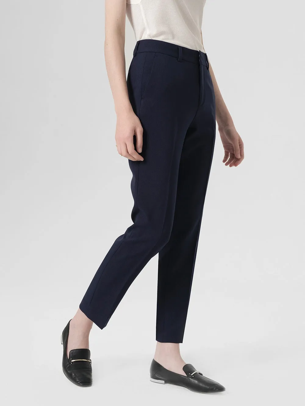 Formal straight-leg trousers in black chemical fibre blend fabric for business wear