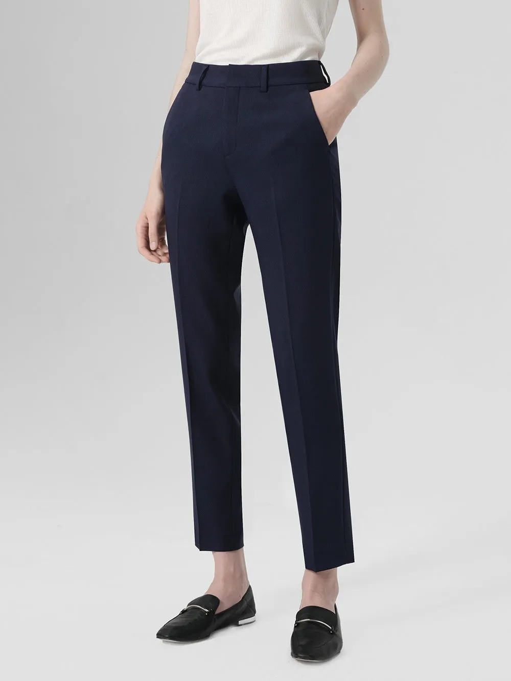 Formal straight-leg trousers in black chemical fibre blend fabric for business wear