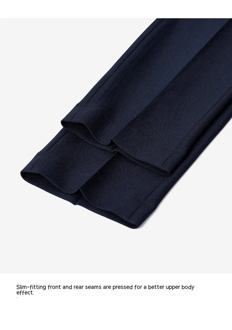 Formal straight-leg trousers in black chemical fibre blend fabric for business wear