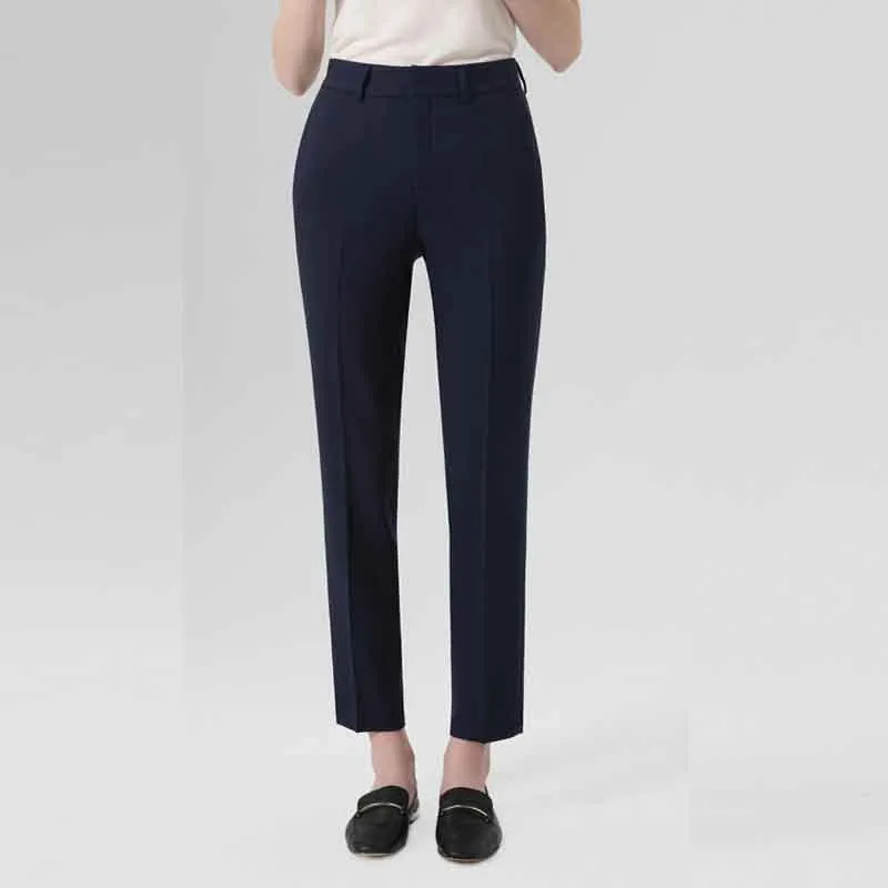 Formal straight-leg trousers in black chemical fibre blend fabric for business wear