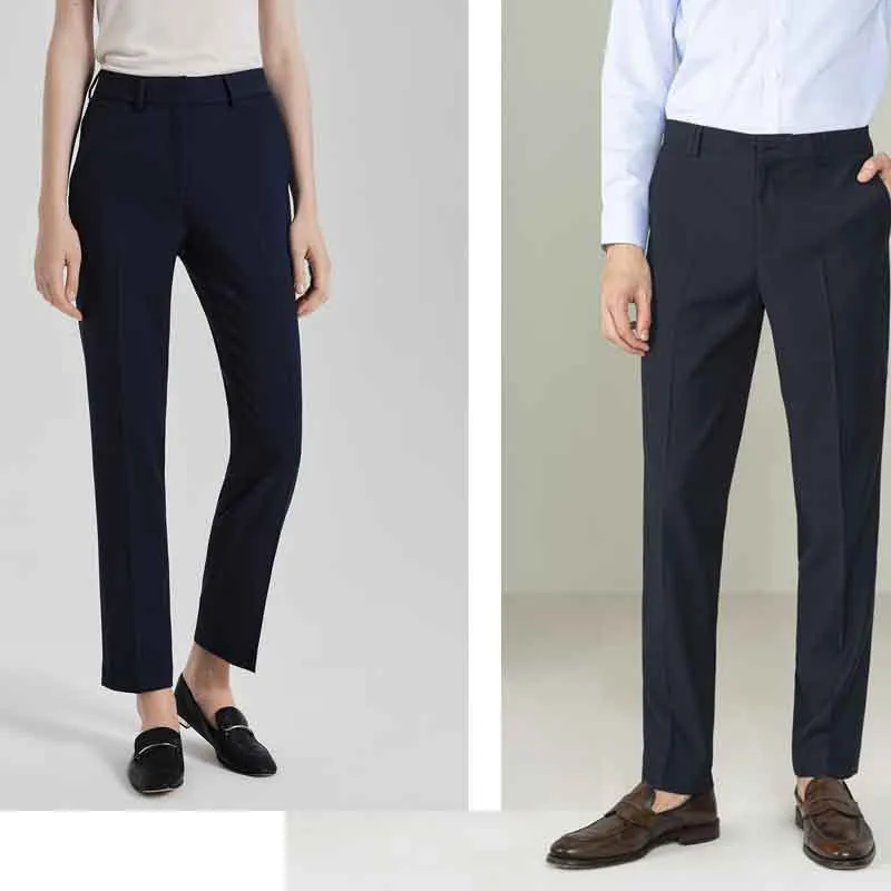 Formal straight-leg trousers in black chemical fibre blend fabric for business wear