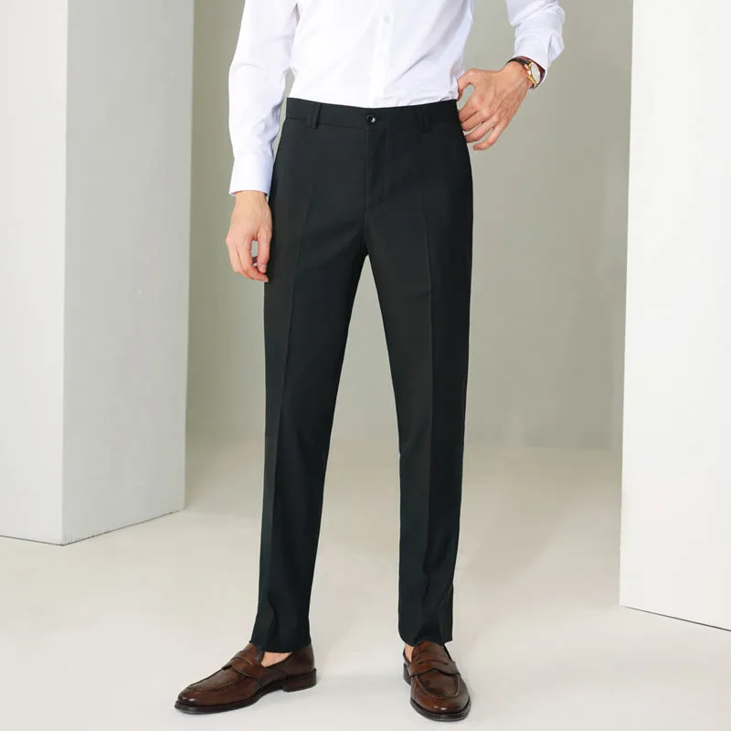 Formal straight-leg trousers in black chemical fibre blend fabric for business wear