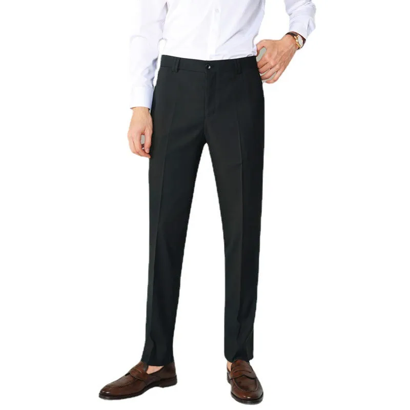 Formal straight-leg trousers in black chemical fibre blend fabric for business wear
