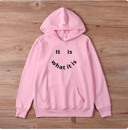 Fleece-lined hoodie sweater with smiley face print, regular fit, long sleeves, polyester fabric, available in black and pink