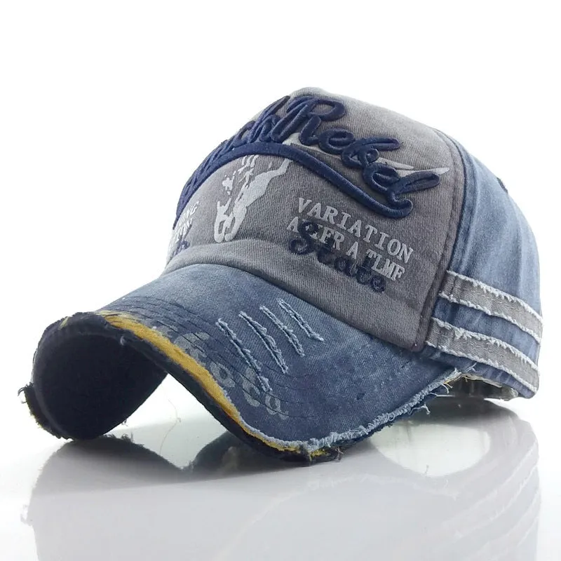 Duck cap made of cotton twill with embroidered old bull head, dome crown, available in six colours