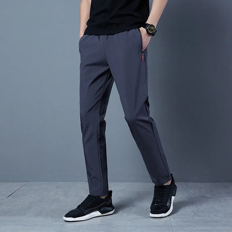 Men's solid colour loose casual pants in grey, black, blue polyester