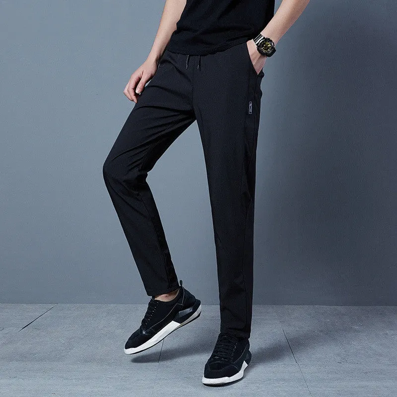 Men's solid colour loose casual pants in grey, black, blue polyester