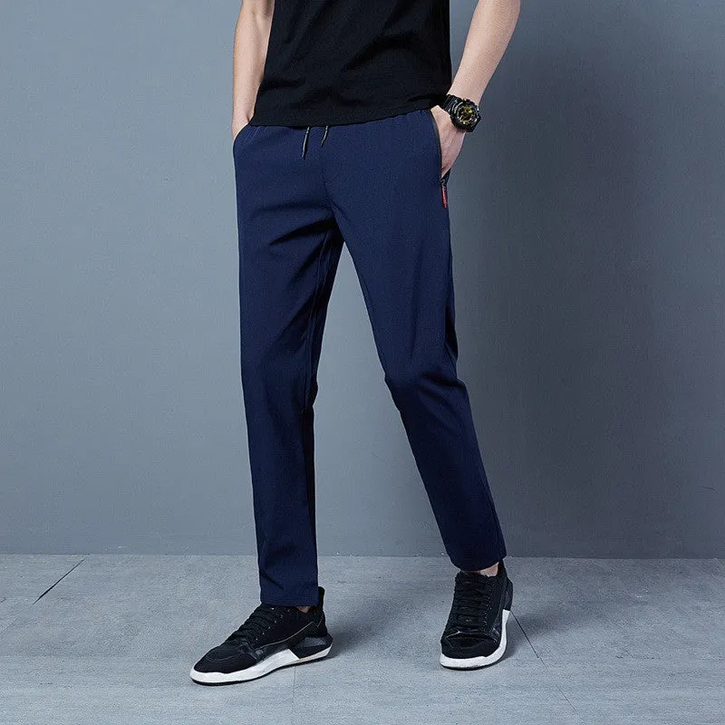 Men's solid colour loose casual pants in grey, black, blue polyester