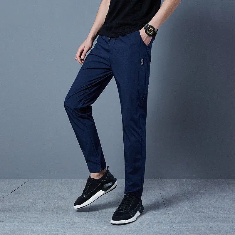 Men's solid colour loose casual pants in grey, black, blue polyester