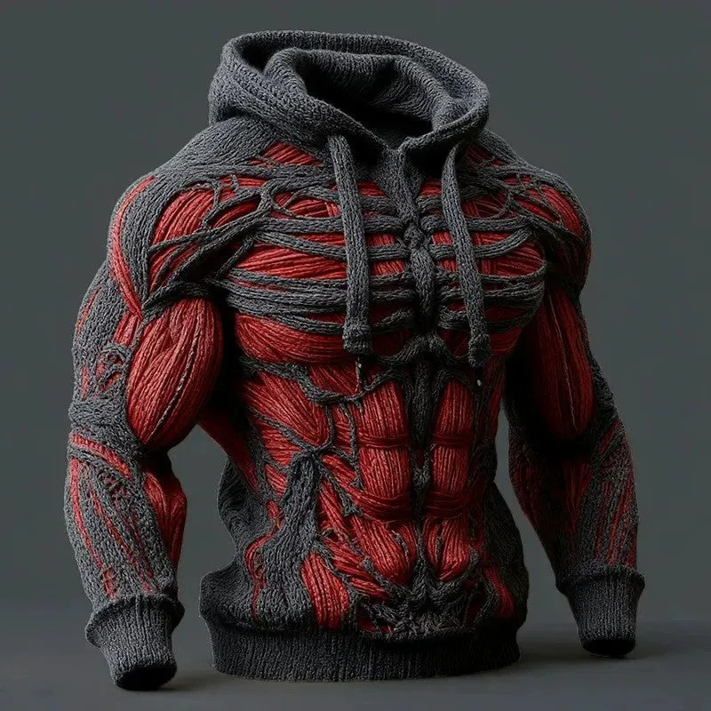 Simple digital print long sleeve men's hooded sweatshirt in Gray, pullover style, front view