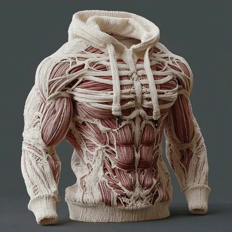 Simple digital print long sleeve men's hooded sweatshirt in Gray, pullover style, front view