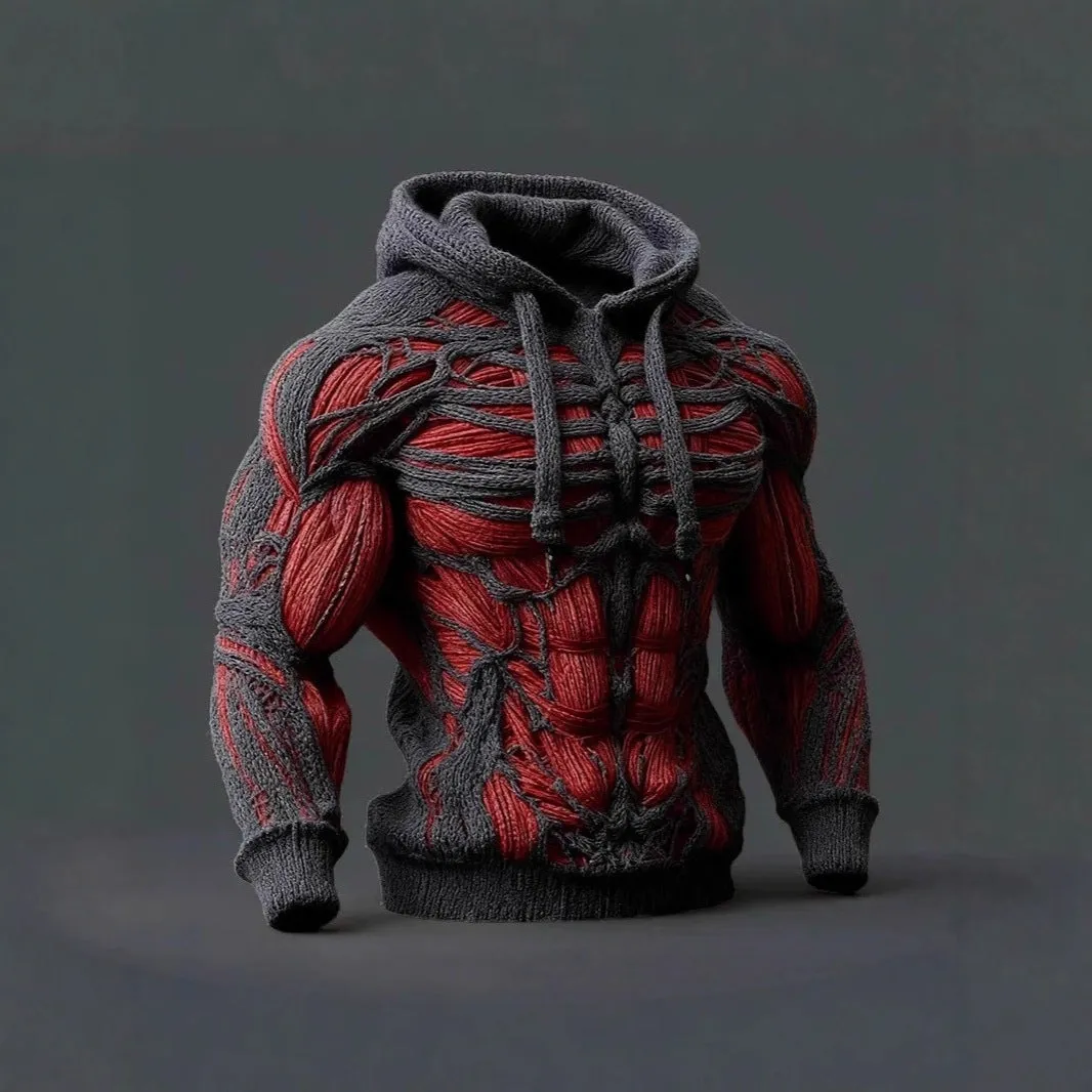 Simple digital print long sleeve men's hooded sweatshirt in Gray, pullover style, front view