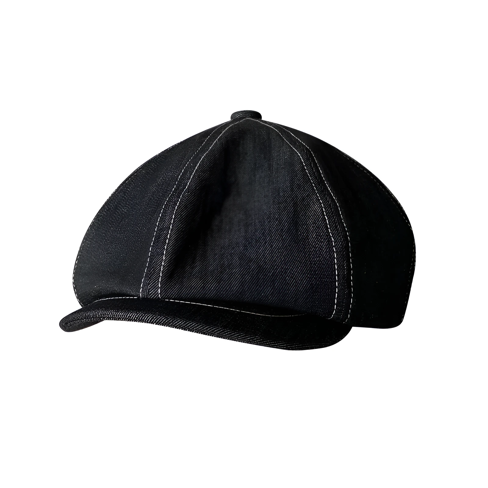 Black Japanese denim cotton beret hat shown on adult head