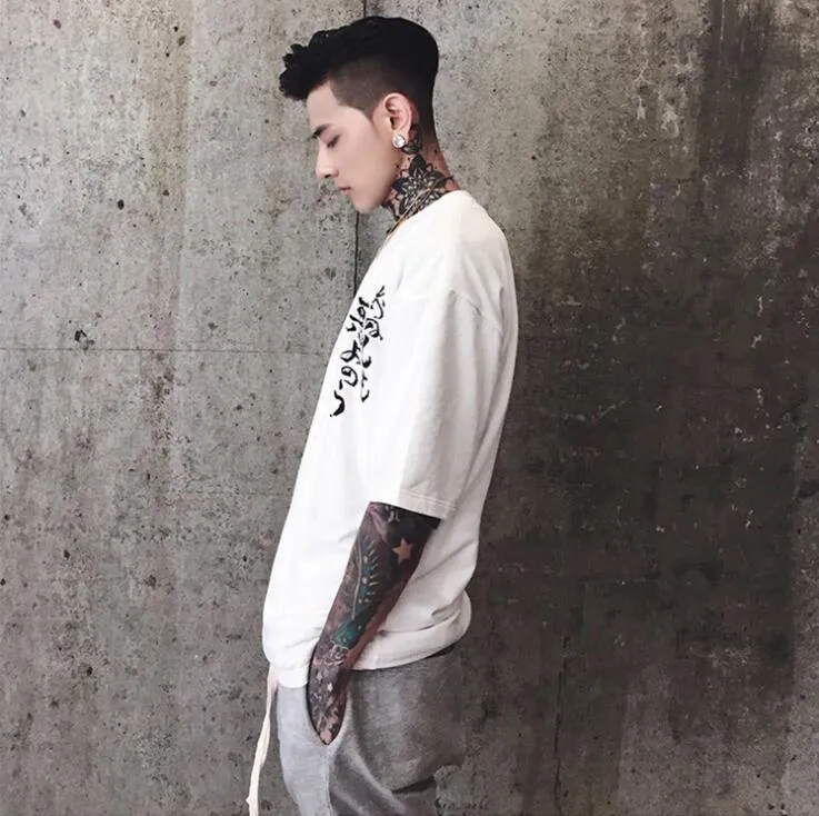 Hip hop cotton T shirt loose fit streetwear top black or white side view