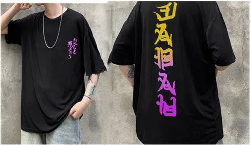 Hip hop cotton T shirt loose fit streetwear top black or white side view
