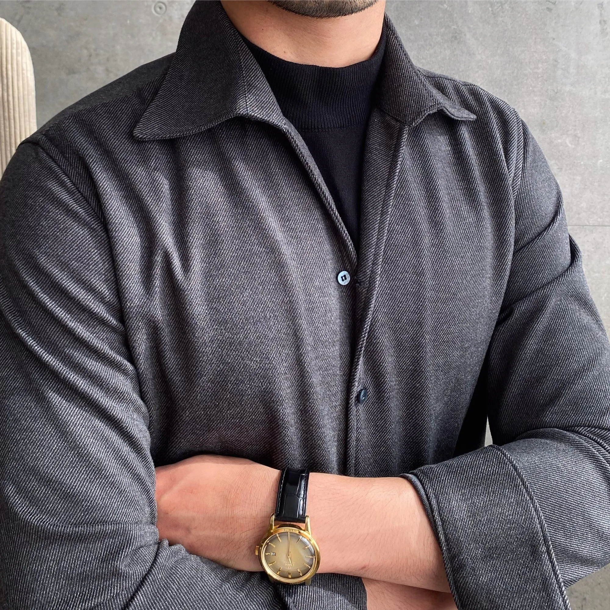 Casual men's shirt in blue with asymmetric design, viscose polyester blend, sizes M to 4XL