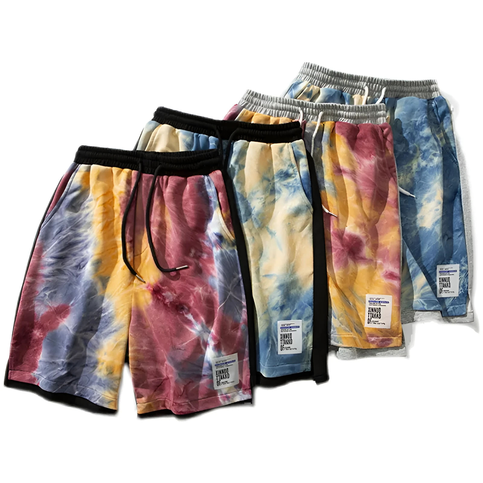 Men's tie-dye drawstring loose fit summer shorts in grey, cotton blend five-point pants