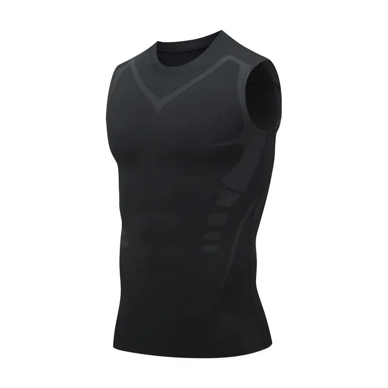Men's quick-drying breathable slim fit workout vest in white, black, and grey for running and fitness
