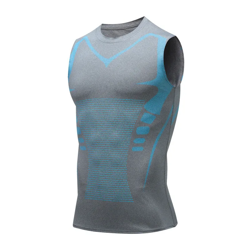 Men's quick-drying breathable slim fit workout vest in white, black, and grey for running and fitness