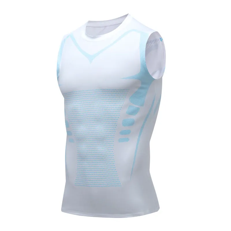 Men's quick-drying breathable slim fit workout vest in white, black, and grey for running and fitness