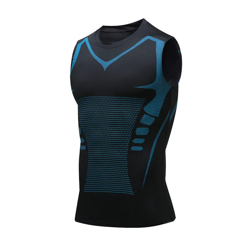 Men's quick-drying breathable slim fit workout vest in white, black, and grey for running and fitness