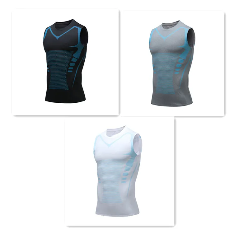 Men's quick-drying breathable slim fit workout vest in white, black, and grey for running and fitness