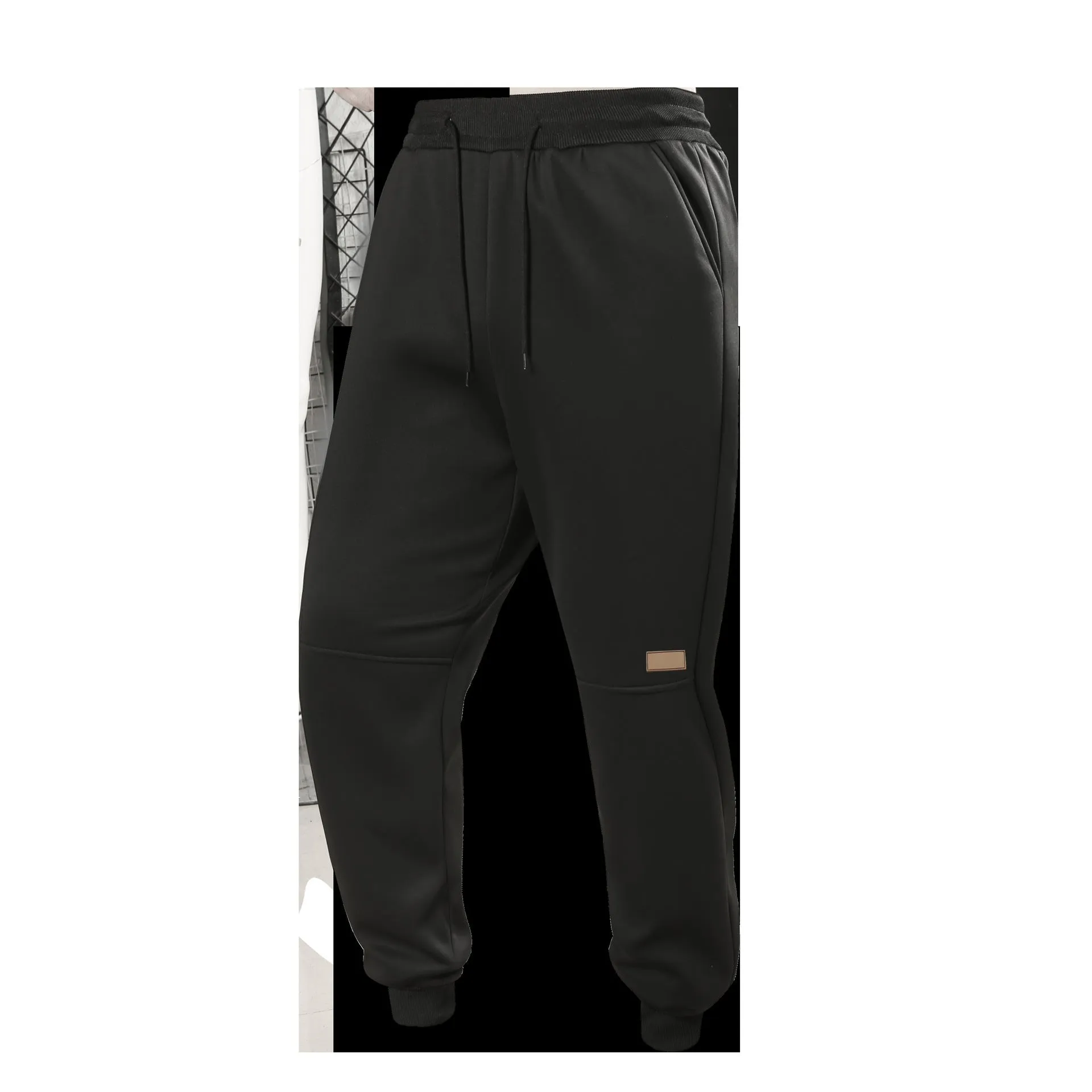 Lamb fleece casual sweatpants for men in solid Gray, Black, and Blue, synthetic blend, mid-rise
