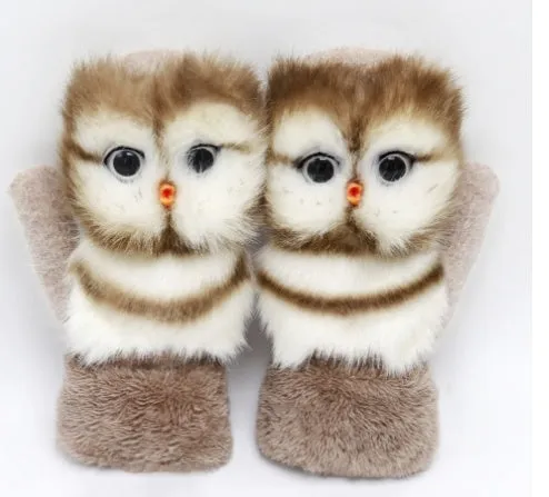 Cartoon animal warm mittens in red colour, 28cm total length, wool-blend fabric for autumn and winter