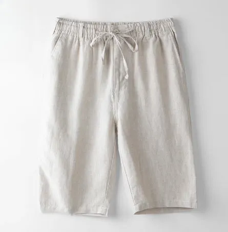 Men's linen casual loose beach shorts in summer colours, straight cut, sizes S to 2XL