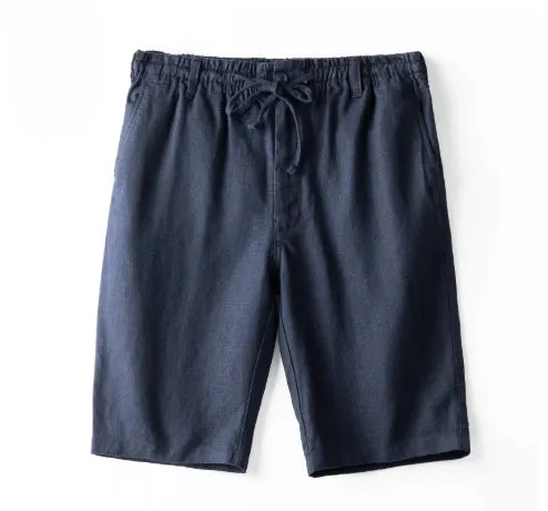 Men's linen casual loose beach shorts in summer colours, straight cut, sizes S to 2XL