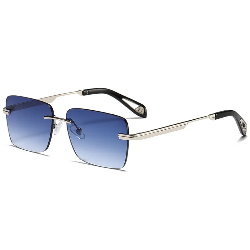 Frameless square retro sunglasses with UV400 protection in gold/tea colour for men and women