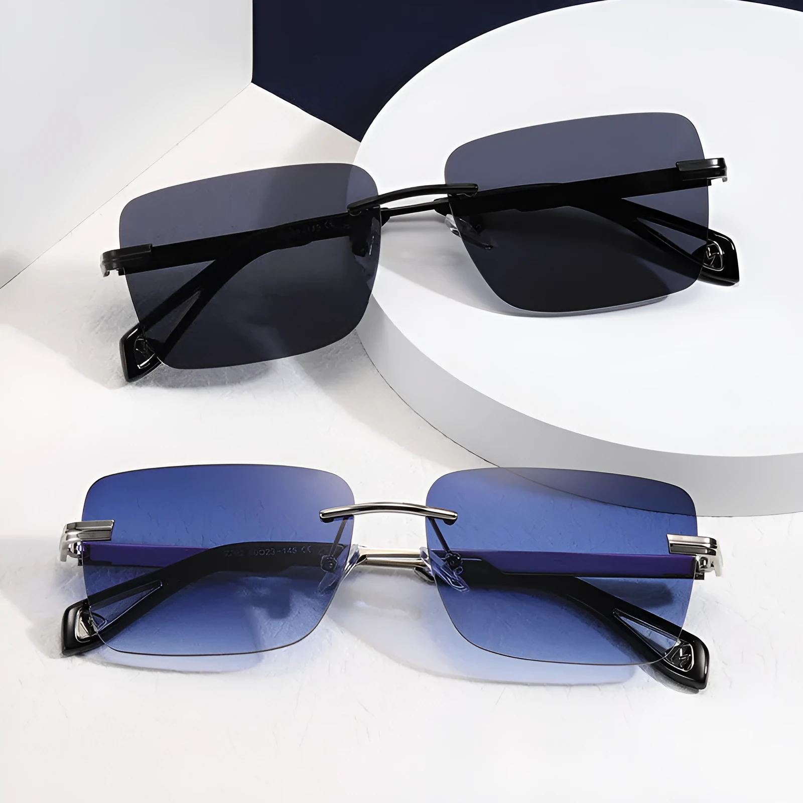 Frameless square retro sunglasses with UV400 protection in gold/tea colour for men and women