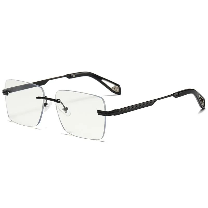 Frameless square retro sunglasses with UV400 protection in gold/tea colour for men and women
