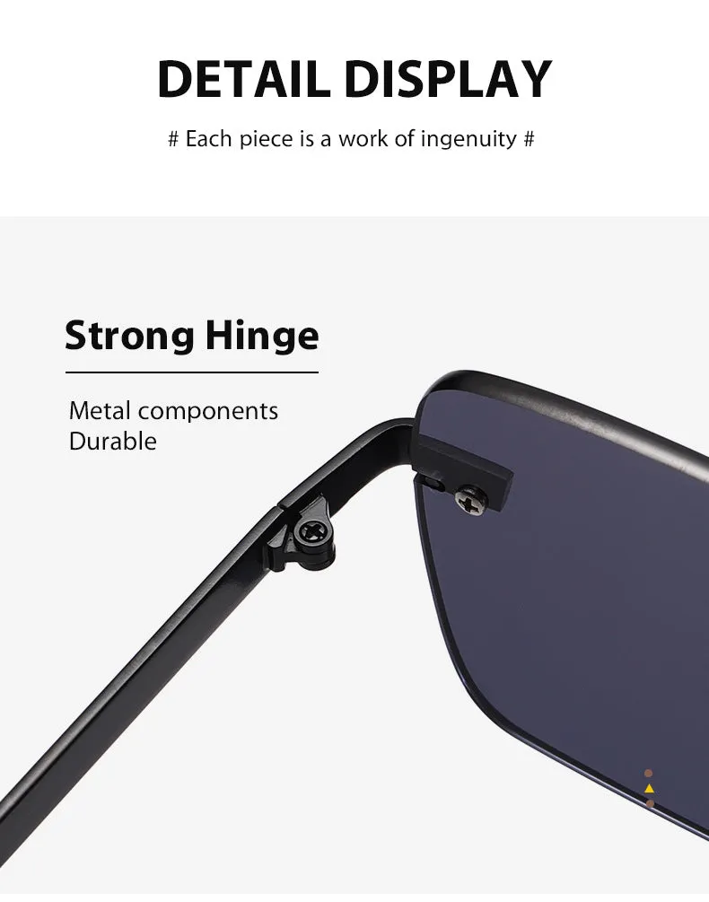 Frameless square retro sunglasses with UV400 protection in gold/tea colour for men and women
