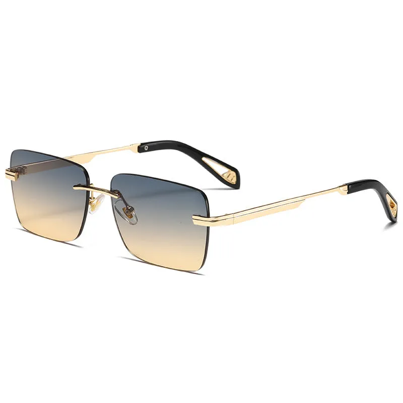 Frameless square retro sunglasses with UV400 protection in gold/tea colour for men and women