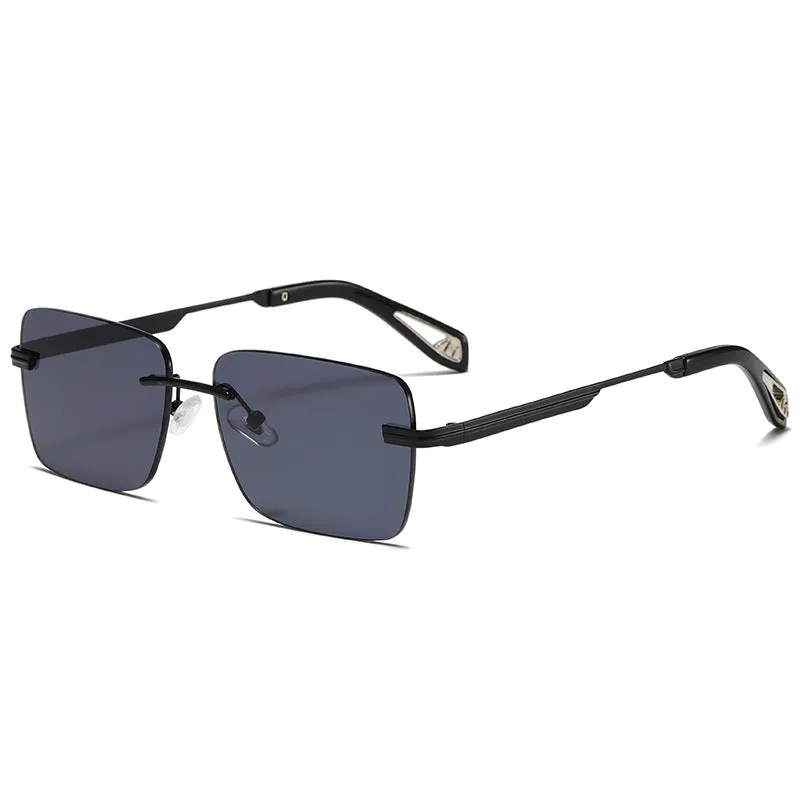 Frameless square retro sunglasses with UV400 protection in gold/tea colour for men and women