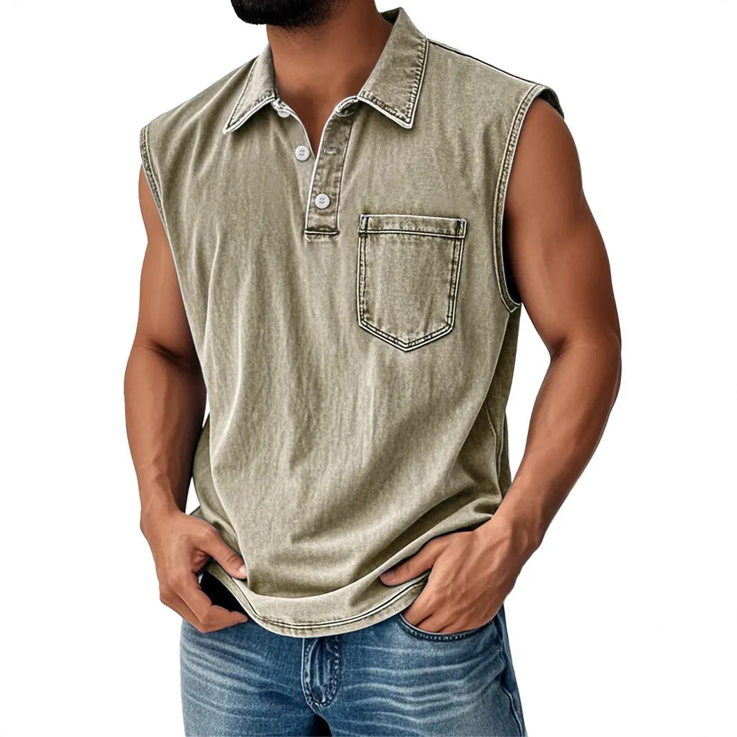 Man wearing a short-sleeved 3D digitally printed button polo shirt in a loose fit.