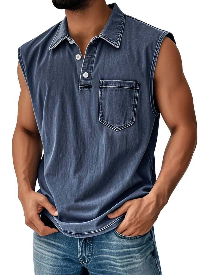 Man wearing a short-sleeved 3D digitally printed button polo shirt in a loose fit.