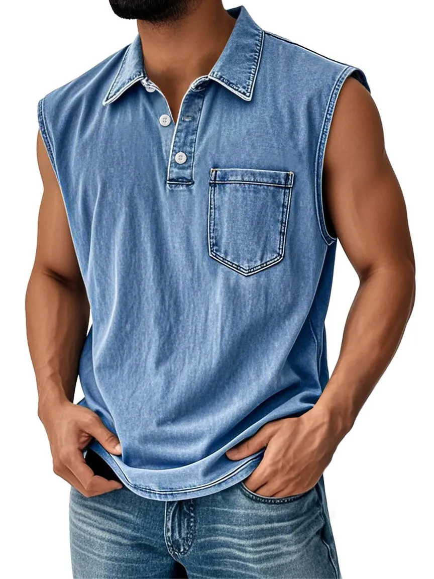 Man wearing a short-sleeved 3D digitally printed button polo shirt in a loose fit.