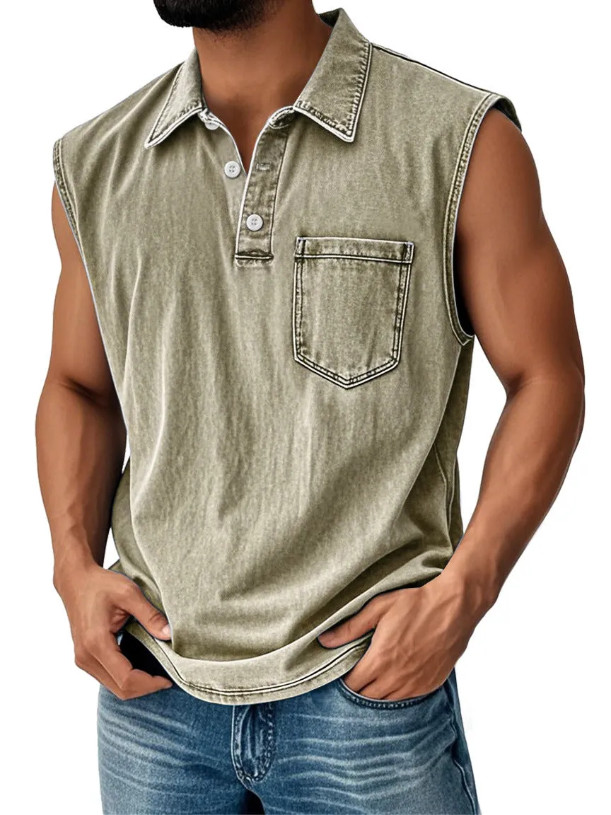 Man wearing a short-sleeved 3D digitally printed button polo shirt in a loose fit.