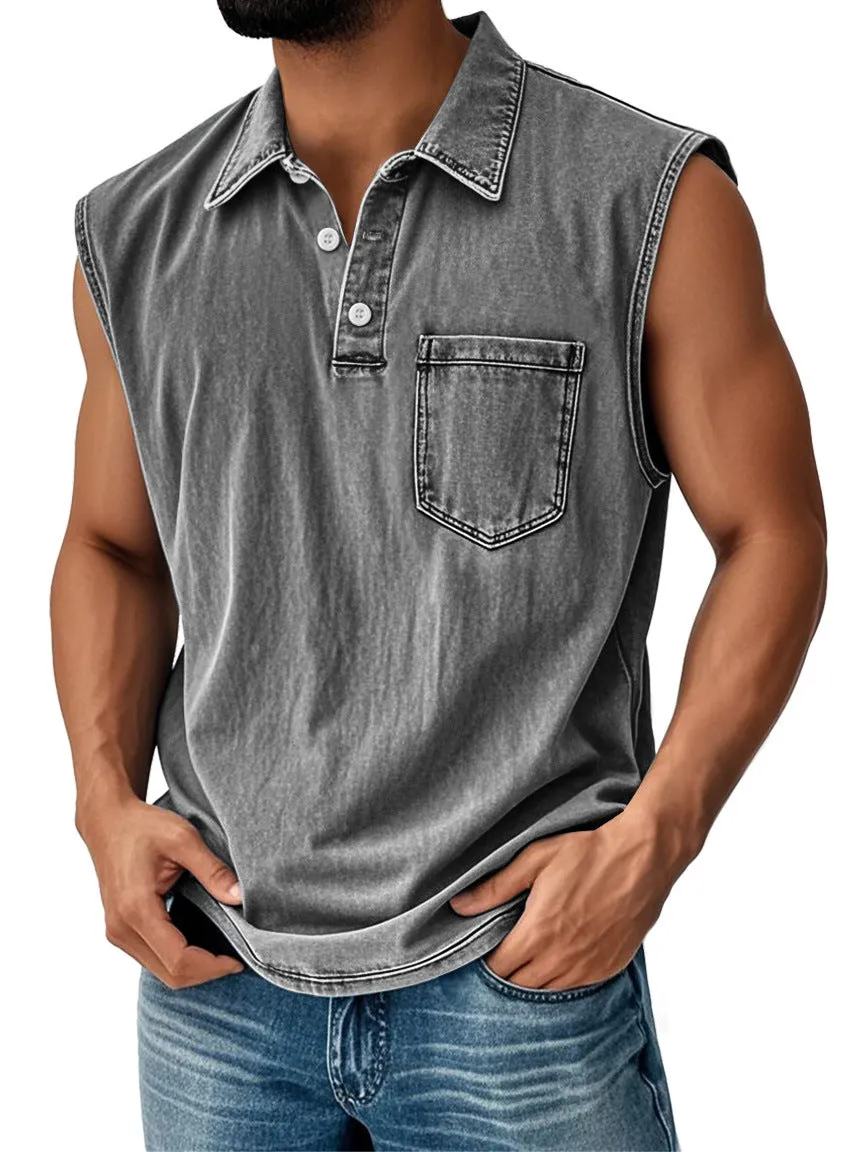 Man wearing a short-sleeved 3D digitally printed button polo shirt in a loose fit.
