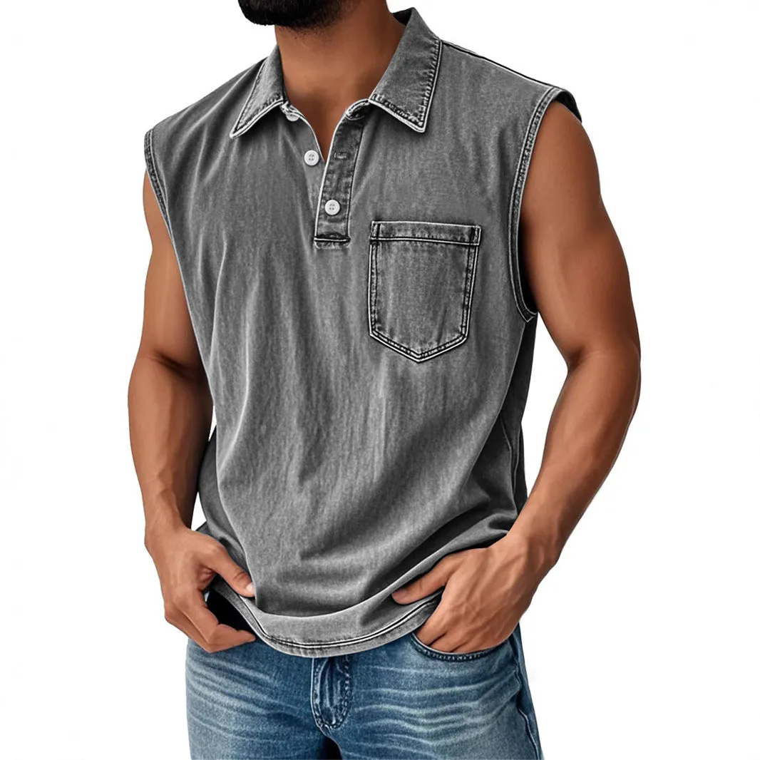 Man wearing a short-sleeved 3D digitally printed button polo shirt in a loose fit.