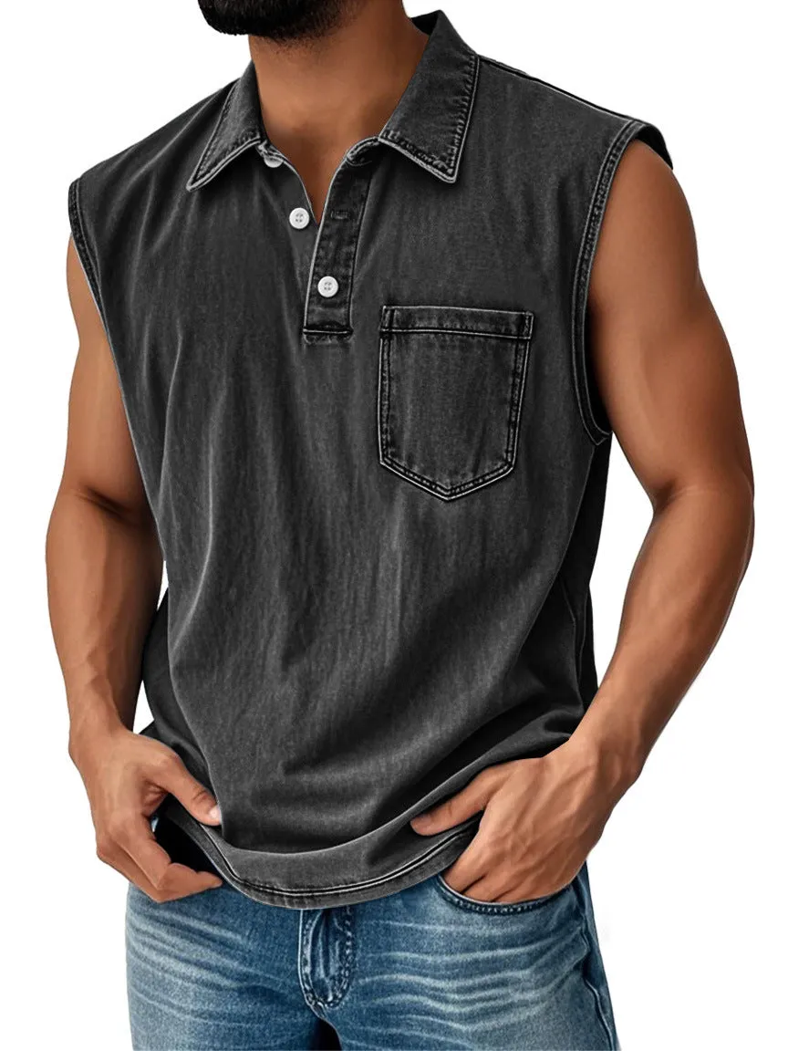 Man wearing a short-sleeved 3D digitally printed button polo shirt in a loose fit.