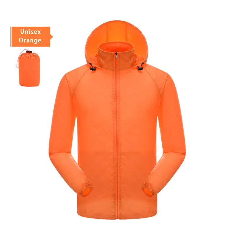UPF40 waterproof sun protection jacket for men and women in Army Green with hood and storage bag
