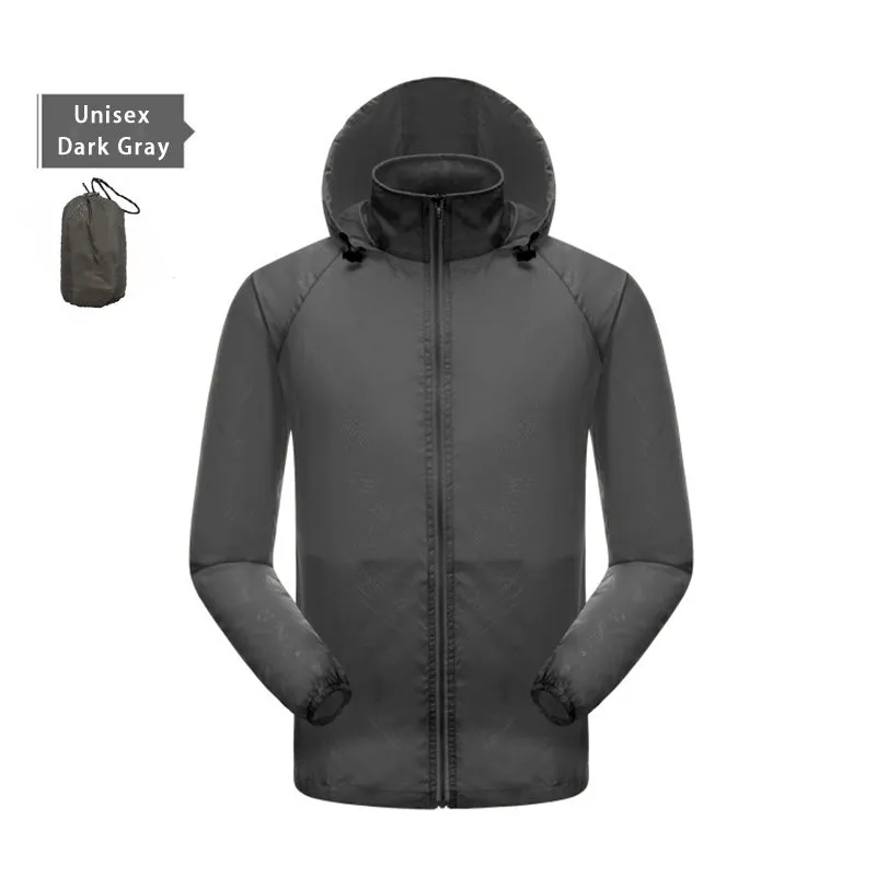 UPF40 waterproof sun protection jacket for men and women in Army Green with hood and storage bag