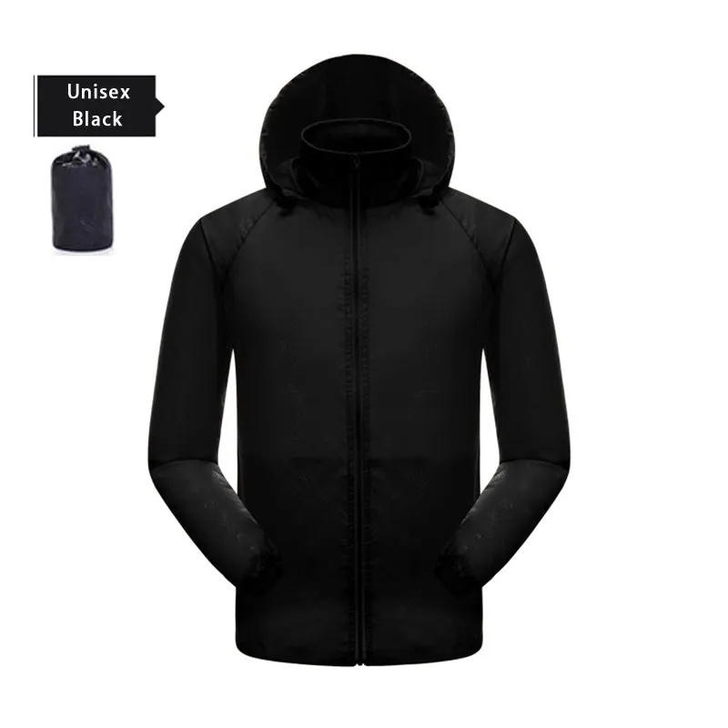 UPF40 waterproof sun protection jacket for men and women in Army Green with hood and storage bag