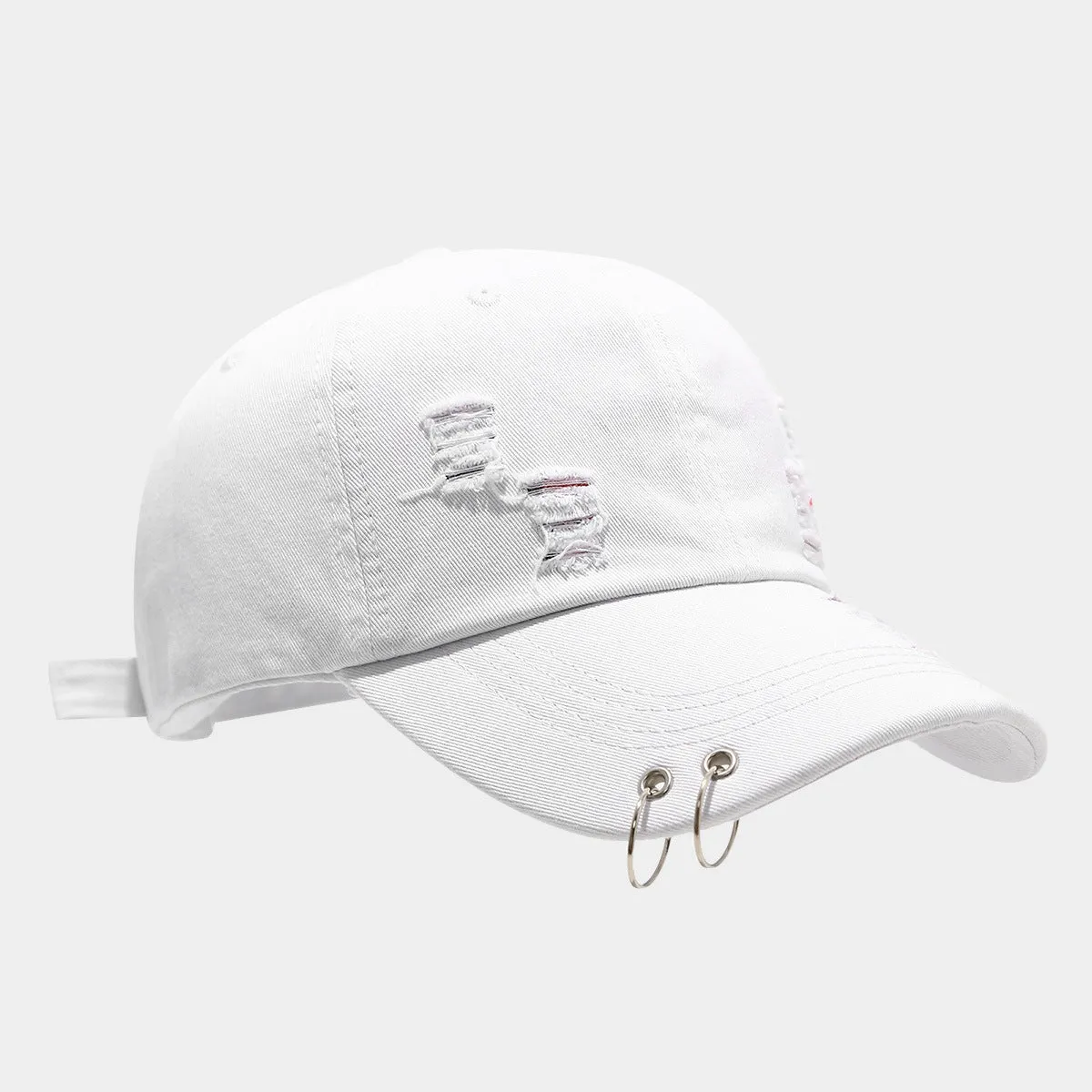 Men's adjustable denim peaked cap in black with dome crown and street style design